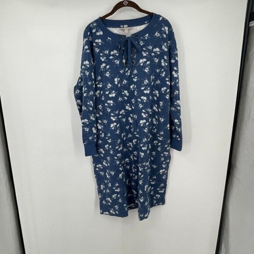Woman Within Dress 14 16 Womens Floral Sweater Sheath Long Sleeves Blue Casual